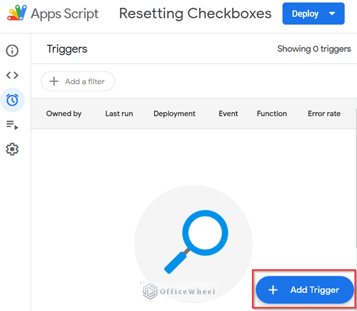 Selecting Add Trigger Button